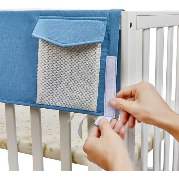 Baby Bedside Hanging Storage Bag 1 Pocket Organizer for Baby Cribs and Toys Blue - Picture 4 of 5